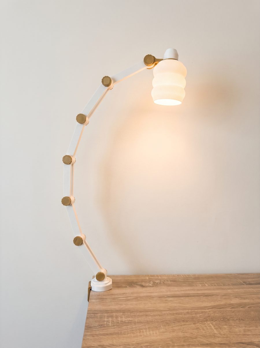 DeskLamp with a long articulated arm and a beehive shade